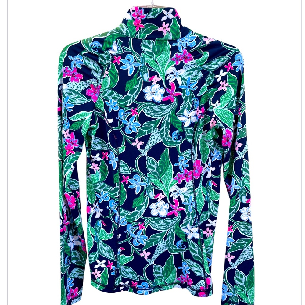 Lilly Pulitzer Navy Floral Half-Zip Long Sleeve Top - Picture 10 of 11